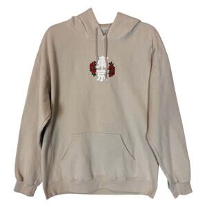 Bowery Supply Co. Hoodie Mens Medium Beige Tokyo Roses Tiger Graphic Streetwear